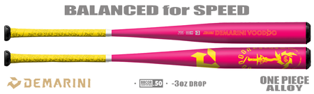 DeMarini Voodoo One "Pink Lemonade" 2-5/8" BBCOR Bat WBD2527010 -3oz (2025)