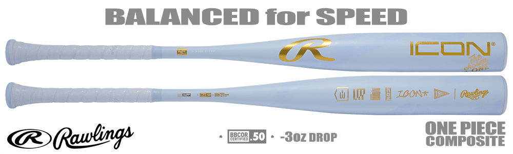 Batte Baseball Rawlings BBCOR Icon Glowstick – 31 Pouces, Composite Carbone