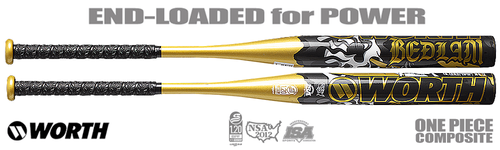 Worth Sports Bedlam Gold End-Loaded Slowpitch Bat USSSA WSU5BEDG1L