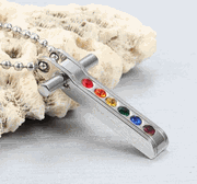 Stainless Steel Cross Rainbow Pride Pendant Necklace (PPN-012S)