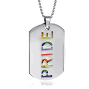 Stainless Steel Pride Rainbow Tag Pendant Necklace (PPN-023)