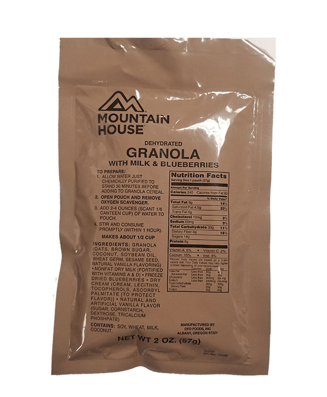 Mountain House Granola with Milk and Blueberries Military Meal