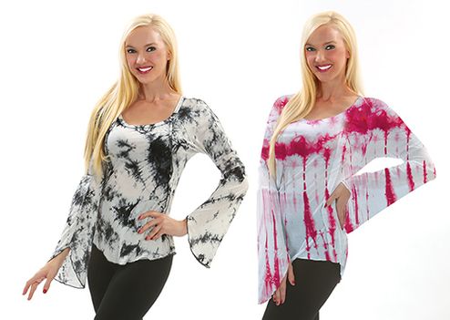 Tie Dye Splash Flared Sleeve Tunic Top