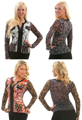 Zip Front Metallic Top With Leather Trim