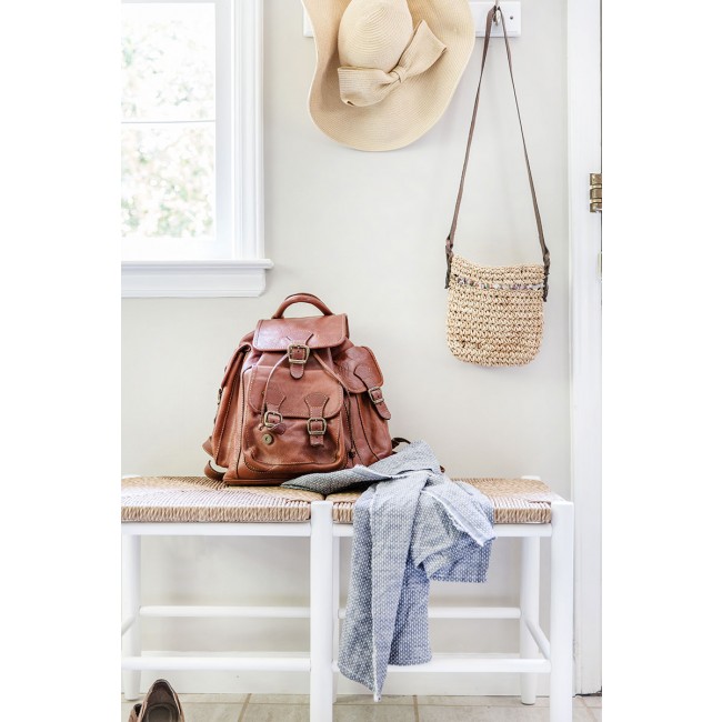 Solid Ash Wood Entryway Bench with Woven Seat