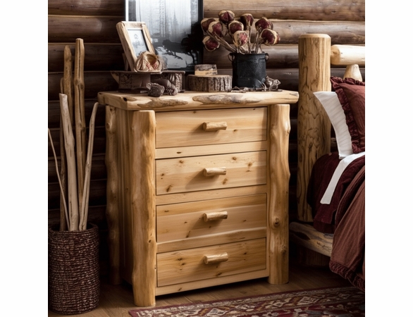 Hand Peeled Rustic Log Style Chest of Drawers - 4 Drawers