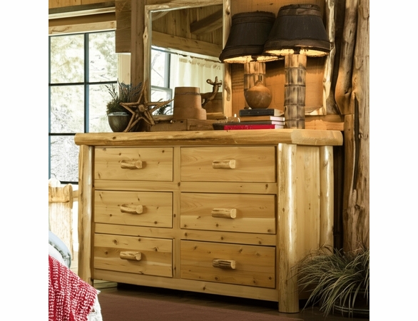 Hand Peeled Rustic Log Style Dresser - 6 Drawers