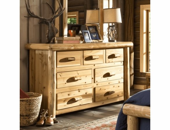 Hand Peeled Rustic Log Style Dresser - 7 Drawers