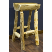 Hand Peeled Rustic Log Style Half Log Bar Stool