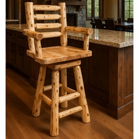 Hand Peeled Rustic Log Style Ladderback Swivel Counter/Bar Arm Chair