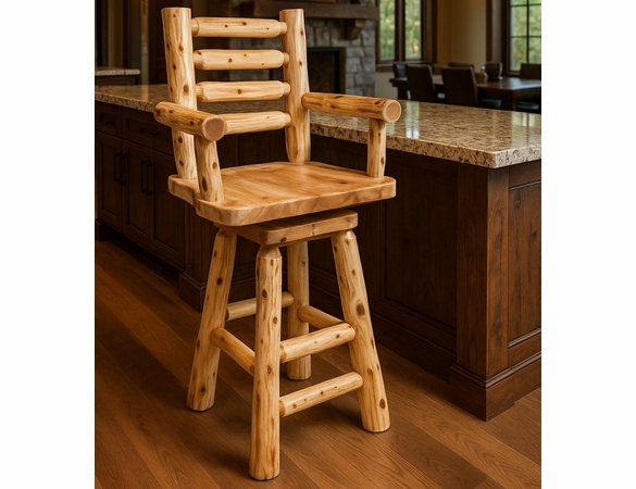 Hand Peeled Rustic Log Style Ladderback Swivel Counter/Bar Arm Chair