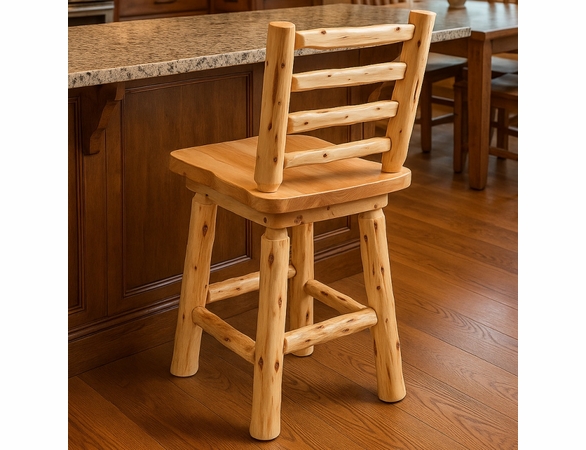 Hand Peeled Rustic Log Style Ladderback Swivel Counter/Bar Side Chair