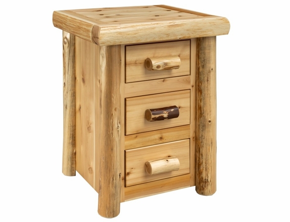 Hand Peeled Rustic Log Style Night Stand - 3 Drawers