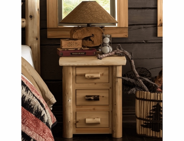 Hand Peeled Rustic Log Style Night Stand - 3 Drawers