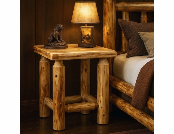 Hand Peeled Rustic Log Style Night Stand