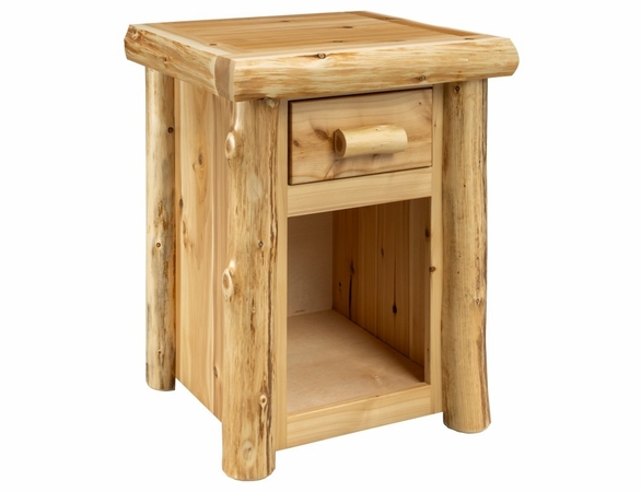 Hand Peeled Rustic Log Style Night Stand with Drawer