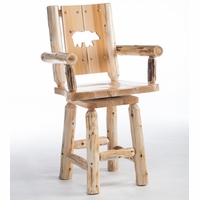 Hand Peeled Rustic Log Style Silhouette Back Swivel Counter/Bar Arm Chair