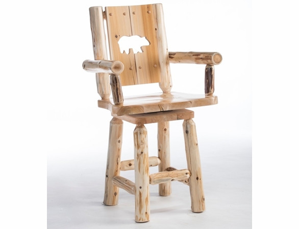 Hand Peeled Rustic Log Style Silhouette Back Swivel Counter/Bar Arm Chair