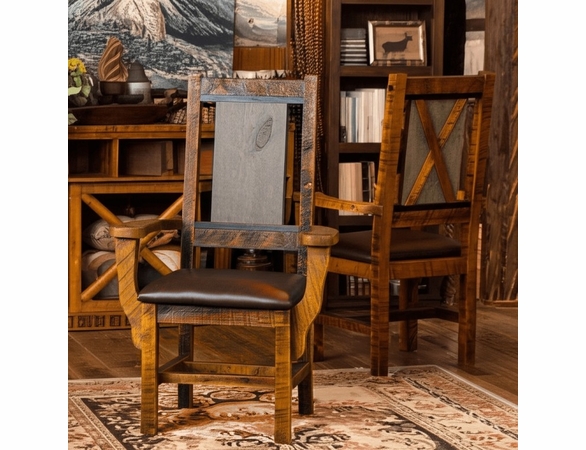 Mountain Retreat Cross Arm Dining Chair with Leather Like Seat