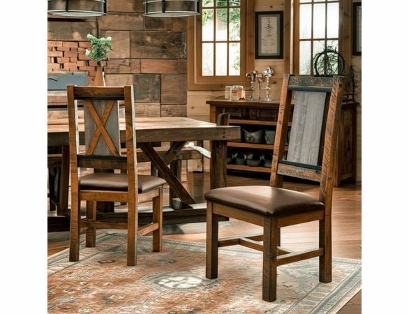 Mountain Retreat Cross Dining Chair with Leather Like Seat