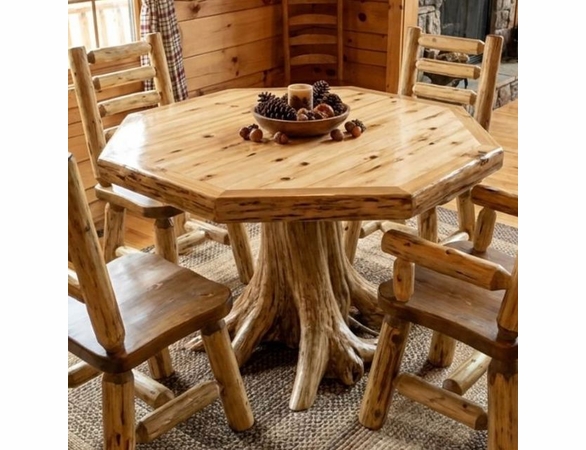 Rustic Log Style Octagonal Stump Dining Table