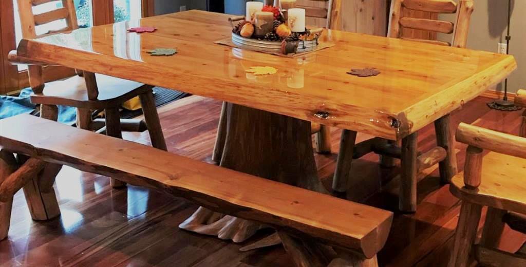 Cabin Collection Dining Table with Stump Base - Rustic Log Style