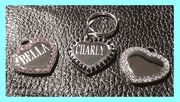 2 SIDED ENGRAVED - SMALL HEART  ID FOR  CATS OR DOGS<P>Crystals available in 3 colors