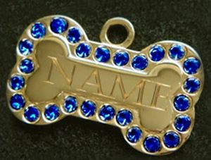 GOLD 2 SIDED "BLUE" CRYSTAL ID TAG-  small size