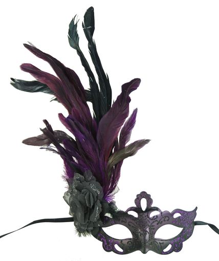 Black Purple Masquerade Mask With Feathers