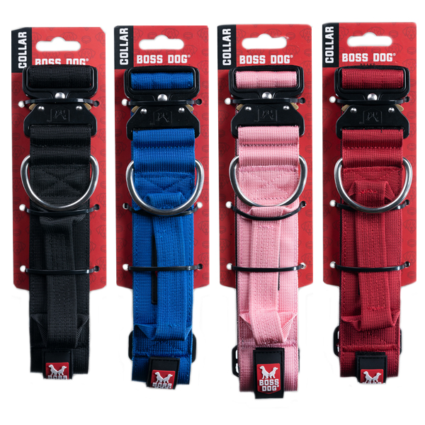 Boss Dog Tactical Collar - Military Grade Nylon With Handle, Red, Medium (15-18")
