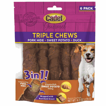 Cadet Triple 3 Chew Dog Treats Duck 6pk