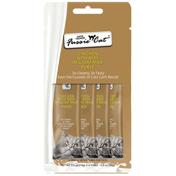 Fussie Cat Puree Cat Treats Chicken with Beef in Goat Milk 0.5oz, 4ct