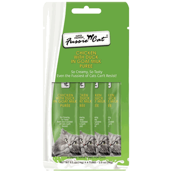 Fussie Cat Puree Cat Treats Chicken with Duck in Goat Milk 0.5oz, 4ct