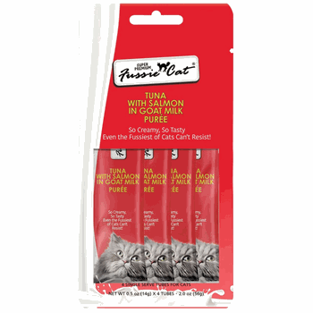 Fussie Cat Puree Cat Treats Tuna with Salmon in Goat Milk 0.5oz, 4ct