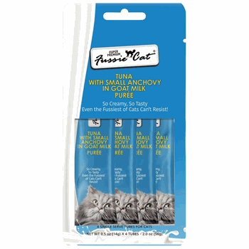 Fussie Cat Puree Cat Treats Tuna with Small Anchovy in Goat Milk 0.5oz, 4ct