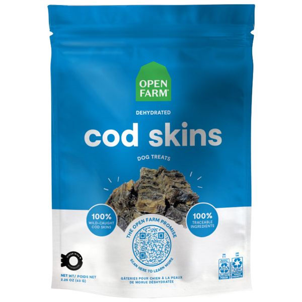 Open Farm Dehydrated Cod Skins Dog Treats 2.25oz
