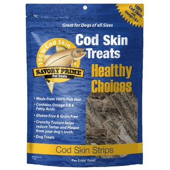 Savory Prime Cod Skin Dog Treats Fish Strips 4oz