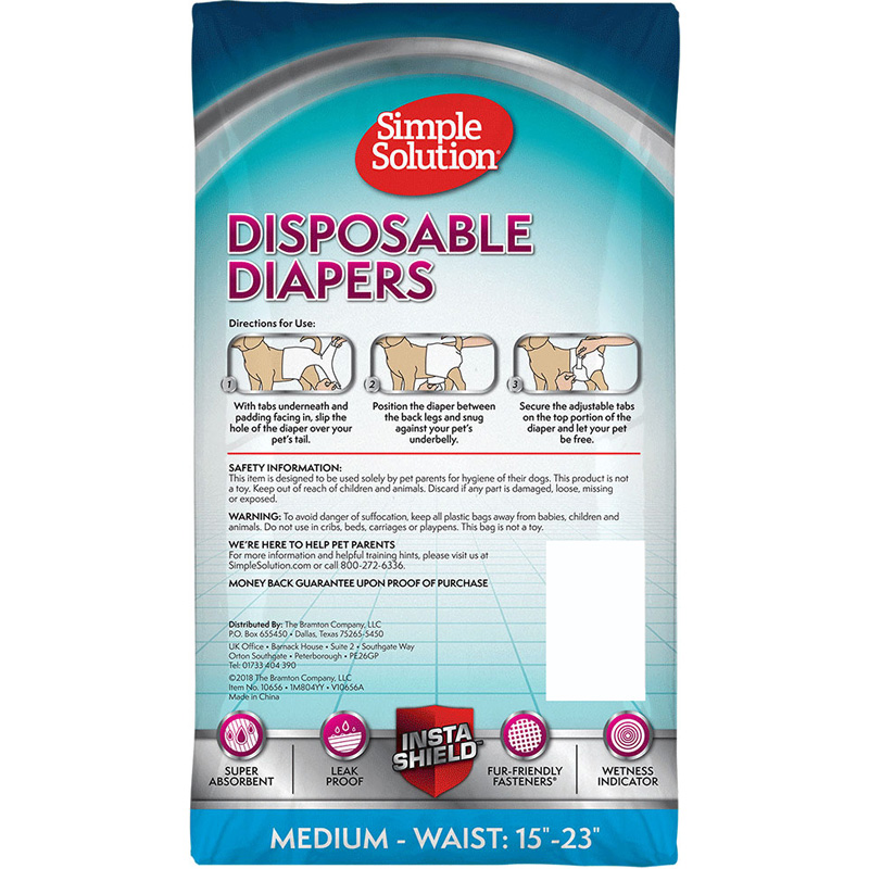 Simple Solution Disposable Dog Diapers Medium 12pk