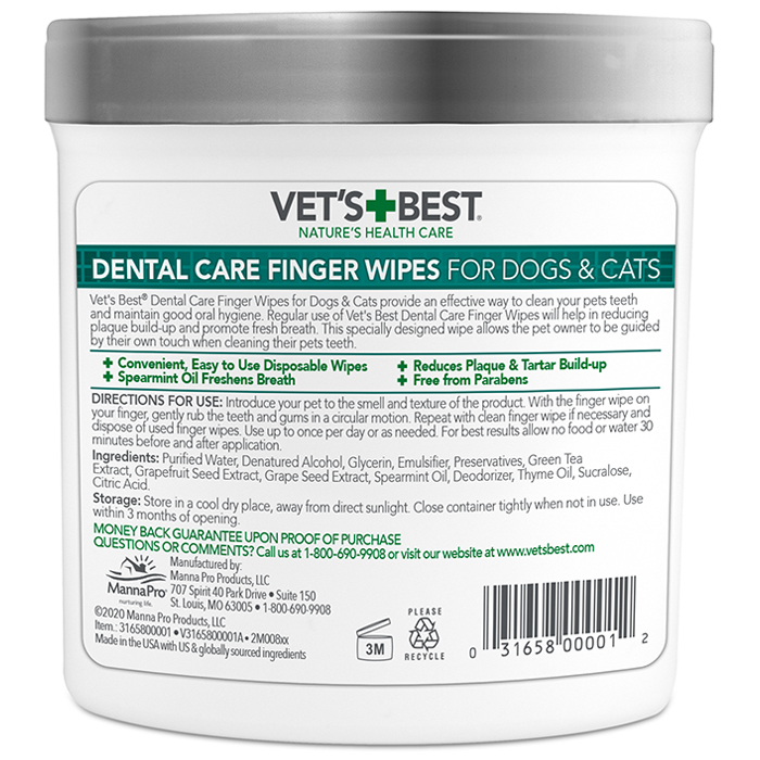 Vet's Best Dental Care Finger Wipes for Dogs & Cats 50ct