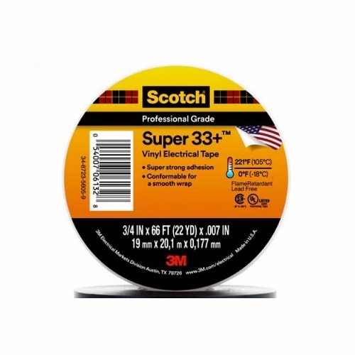 3M 33+ Scotch Super Black Vinyl Tape 3/4 In X 66 Ft Per Roll 80610833826
