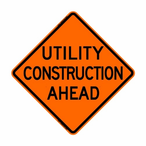48 Inch   Inch Utility Construction Ahead Inch  Reflective Sign Rus