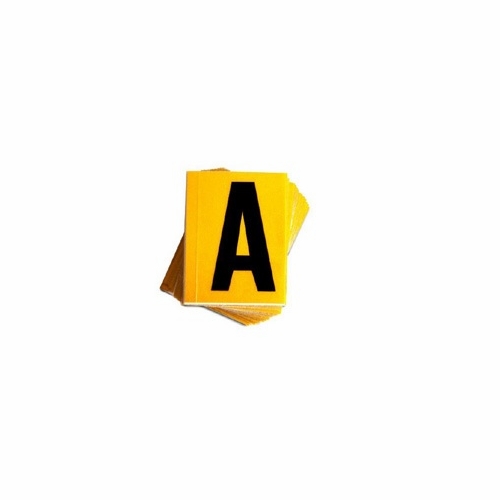 A REFLECTIVE LETTER, 1 inch X1.5 inch BLACK ON YELLOW PACK OF 25