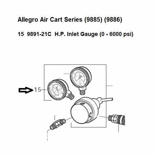 Allegro 9891-21C Outlet Gauge (0-6000 psi) (HP) for Air Cart 9886 H.P.