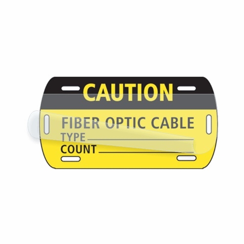 CAUTION FIBER OPTIC CABLE TAG 2 inch X3-1/2 inch SELF LAMINATING PACK/50 YELLOW AND BLACK