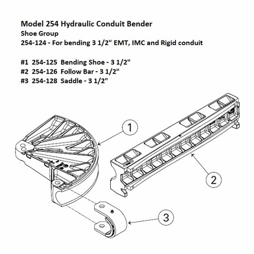 Current Tools  254-124  3 1/2 Inch  Shoe Group For  Number  254 Hydraulic Bender