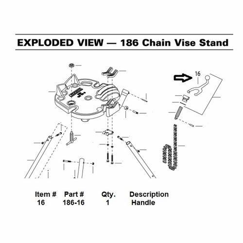 Current Tools 186-16 Handle from the 186 Chain Vise Stand upc 811993024757