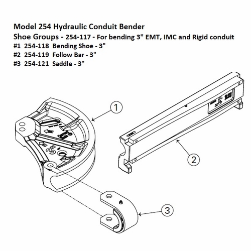 Current Tools 254-117 3 inch Shoe Group for number 254 Hydraulic Bender upc
