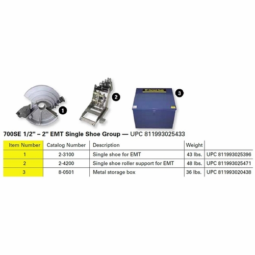 Current Tools 700SE 1/2 to 2 inch EMT Single Shoe Group upc 811993025433