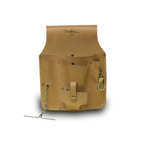 ESTEX 1159 Leather Tool Pouch, 7 Pkts.Tape Thong, Tunnel Loop, Snap, Tape Meas 14 oz.