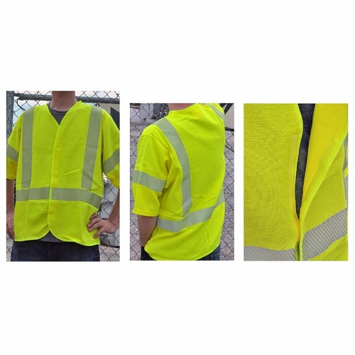 Estex 1616Lfr3Sy Class 3 Fr  Woven Summer Vest T Shirt Sleeve Hook & Loop Closure Silver Laurus Fr R